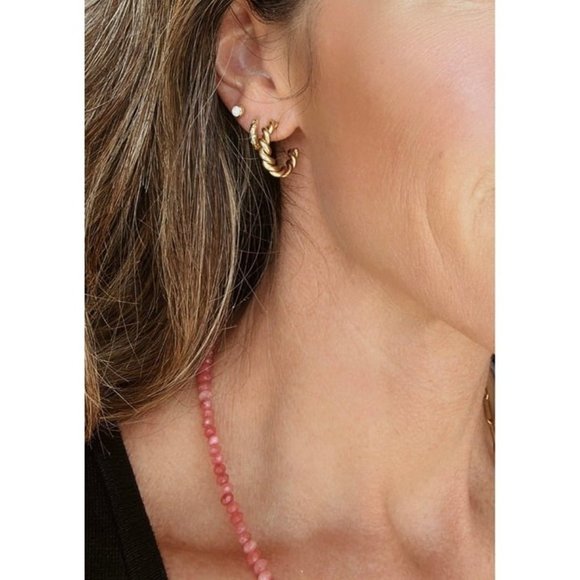 Gold Twist Hoops Waterproof 18K simply dainty earrings lightweight gift for her - Picture 8 of 8